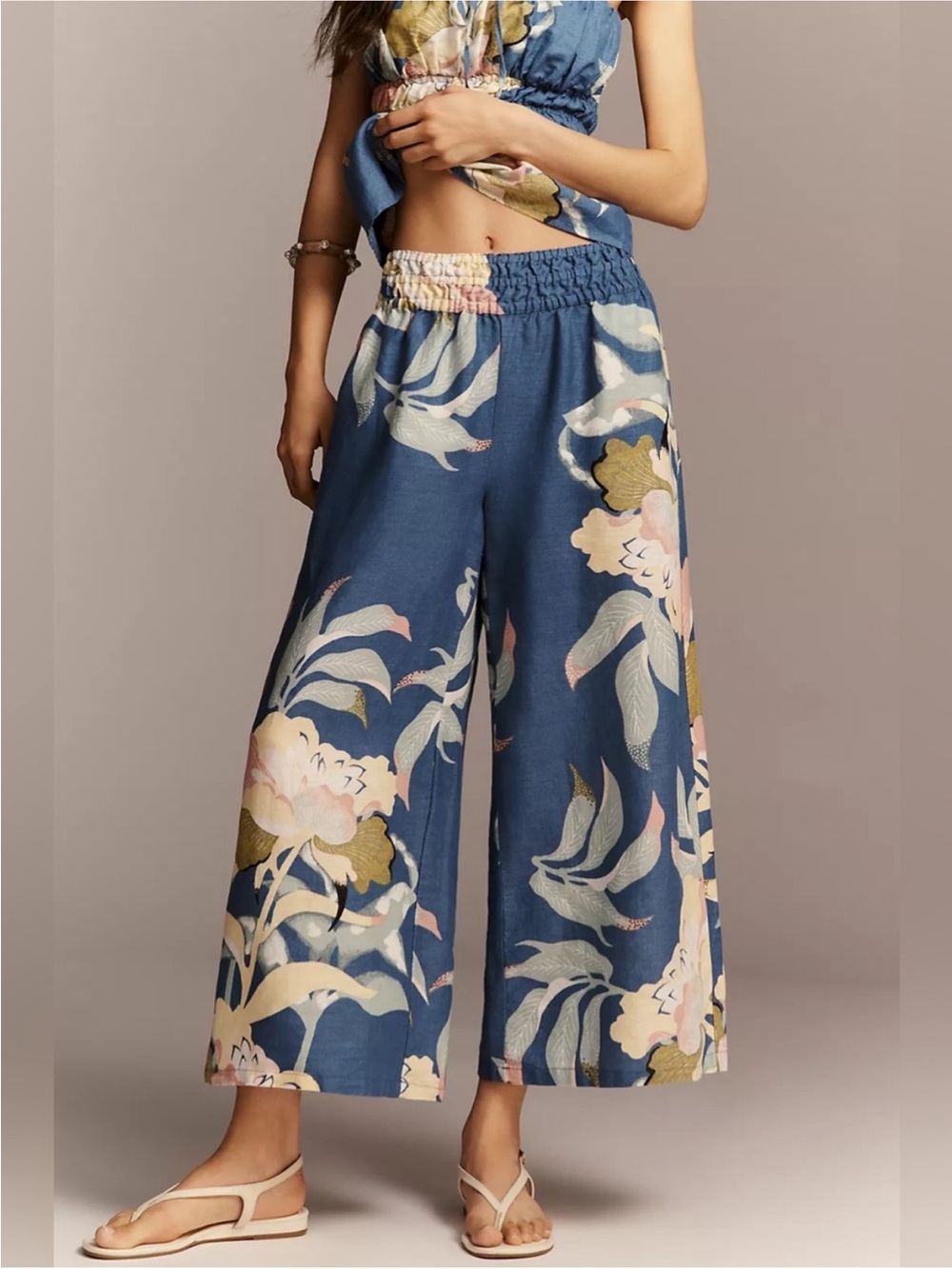 NWT Anthropology Somerset Printed-Linen Pull-On Pants